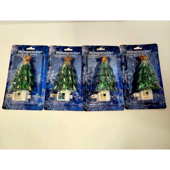 Set (4) Vintage Christmas Tree Night Lights IncandescentPlug - NIB Holiday Decor - Picture 1 of 5